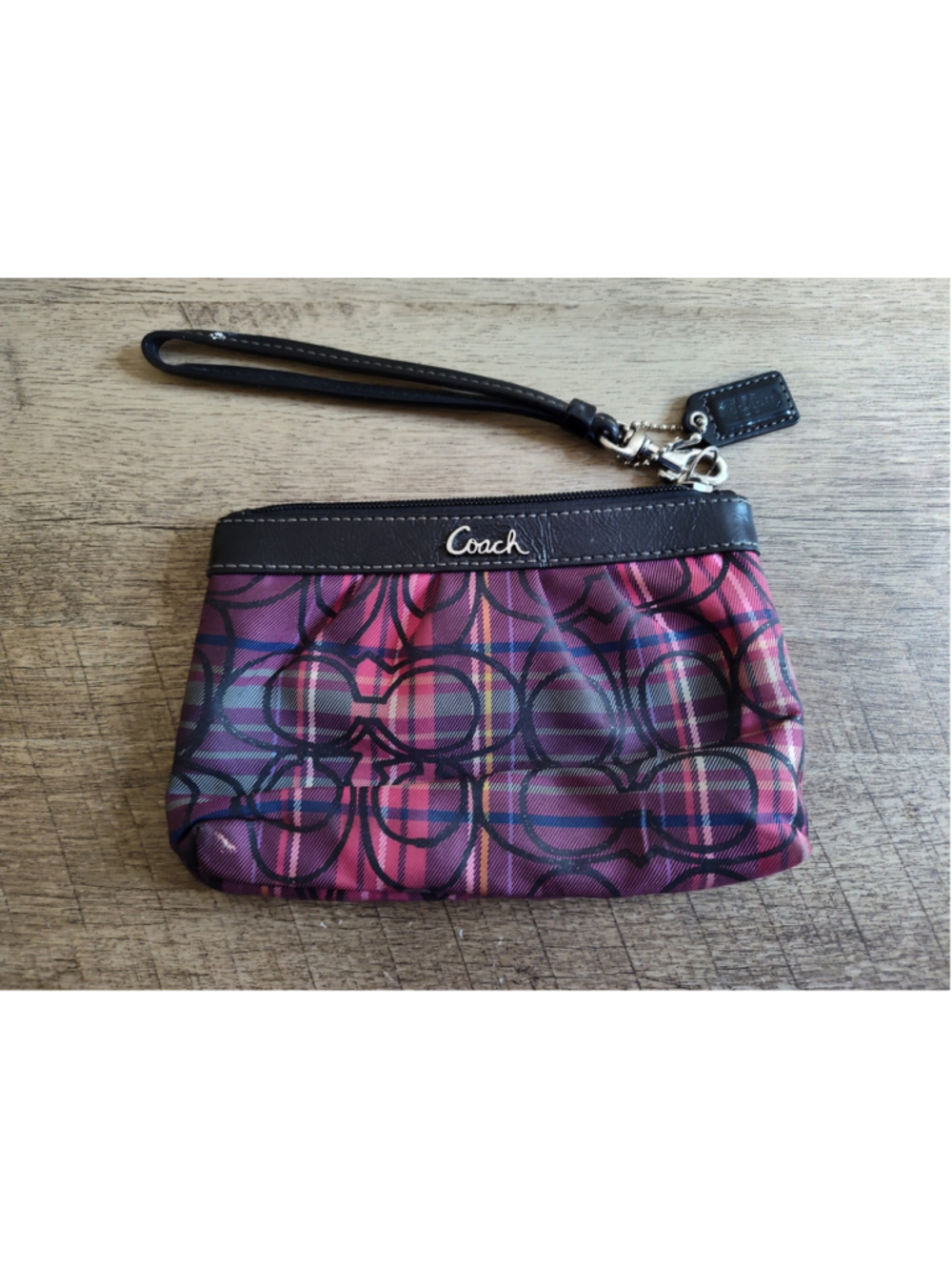 Women's Coach Plaid Wristlet Clutch Bag, One Size, Purple and Black